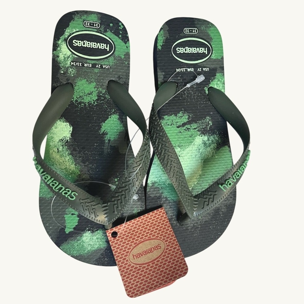 Havaianas Flip Flops Kids 2Y Black Moss Green NWT
